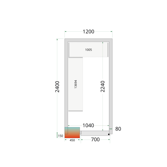 Kølerum 80 mm - CR 120x240x212 NF