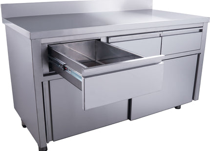 Skab med skydedøre og 3 skuffer - bagkant - 700 x 1600 mm