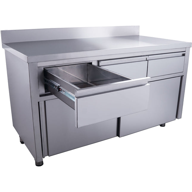 Skab med skydedøre og 3 skuffer - bagkant - 700 x 1600 mm