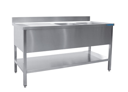 Bord med vask - To kar - vask højre - 600 x 1800 mm