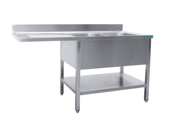 Bord med 2 vaske - højre - 700 x 1800 mm