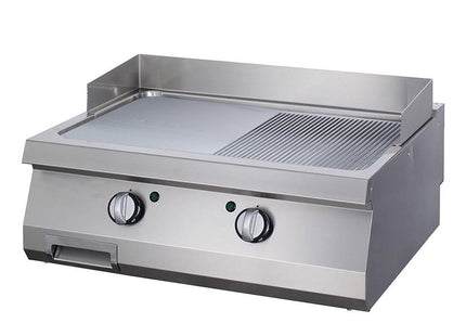 Heavy Duty Grillplade - Halvrillet krom - Dobbelt enhed - 70 cm dyb - Elektrisk