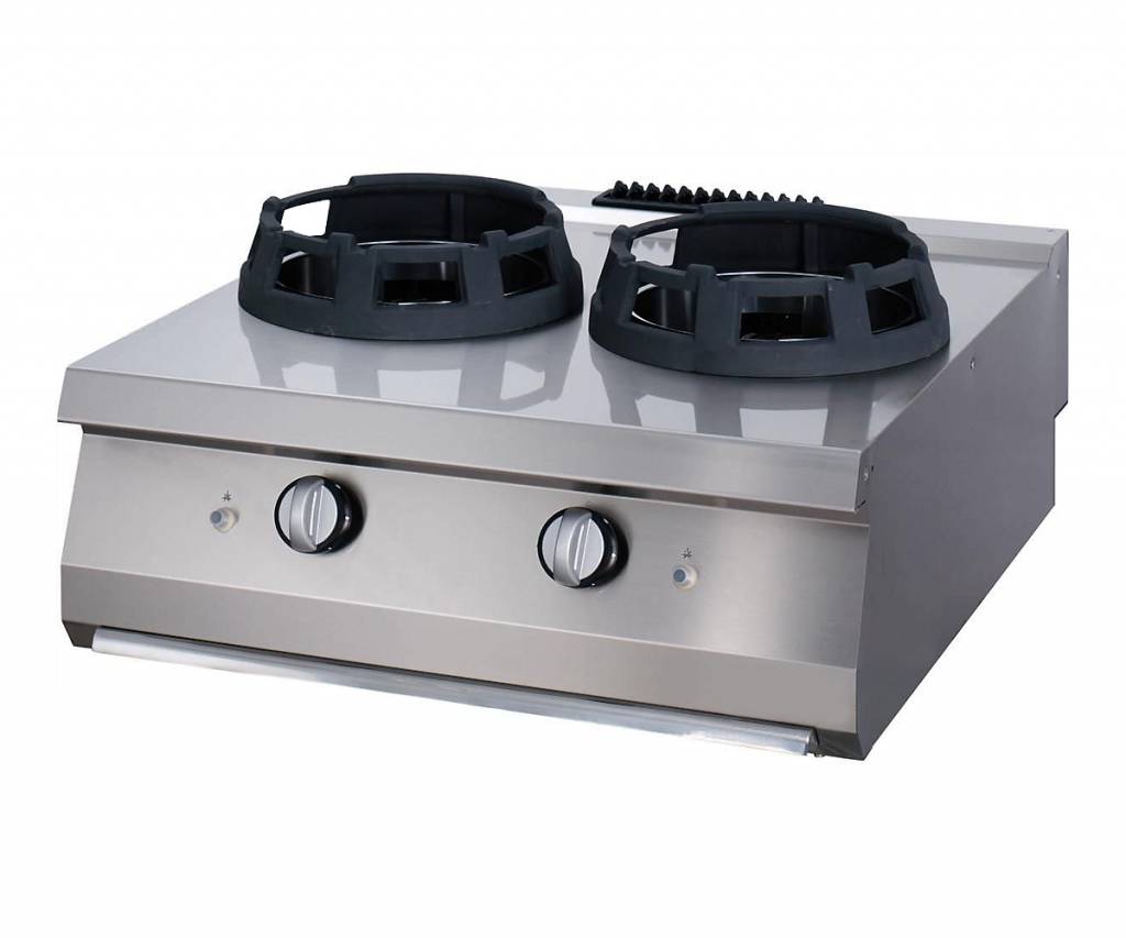 Heavy Duty Wok Cooker - 2 x 28,5cm Cooking Rings - Double Unit - 70cm Deep - Gas