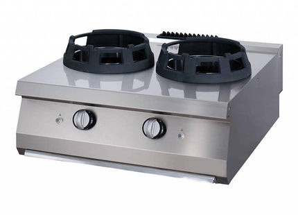 Heavy Duty Wok-komfur - 2 x 28,5 cm kogeplader - Dobbelt enhed - 70 cm dyb - Gas