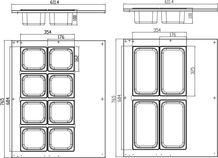 Saladette - 67L - inkl 8 x 1/6 GN - Bordplade