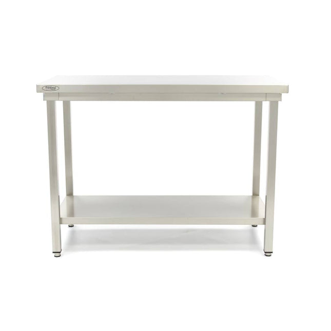 Arbejdsbord i rustfrit stål - 600 x 1200 mm - højdejusterbart - med opbevaringshylde