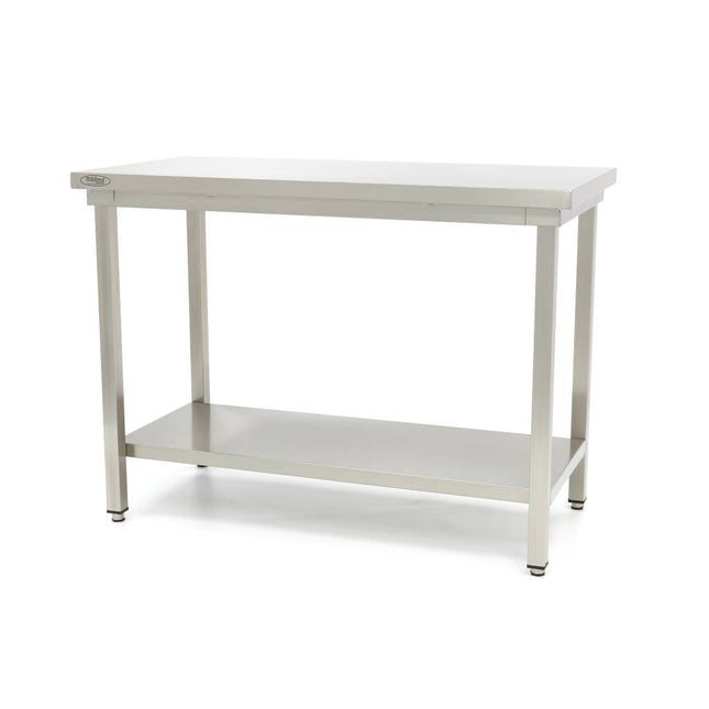 Arbejdsbord i rustfrit stål - 600 x 1200 mm - højdejusterbart - med opbevaringshylde