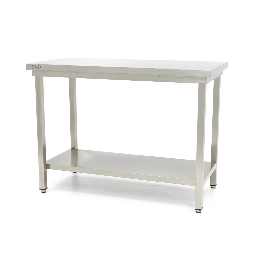 Rustfrit Stål Bord - 120 x 60 cm - Justerbar Højde - med Opbevaringshylde