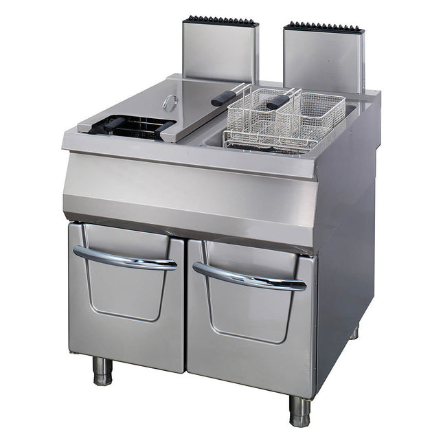 Premium friture - 2 x 22L - Dobbelt enhed - 90 cm dyb - med afløbshane - Gas