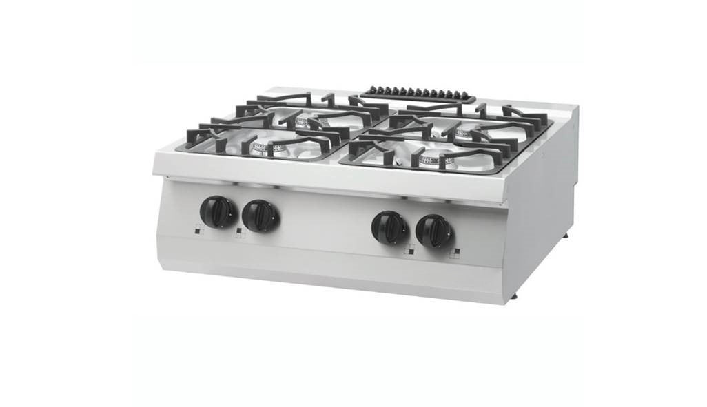 Kraftig gaskomfur - 4 brændere - Dobbelt enhed - 70 cm dyb - 24 kW - Gas