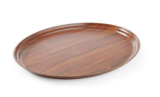 Serveringsbakke, oval, skridsikker, lamineret, AmerBox, Mahogany, 230x160mm
