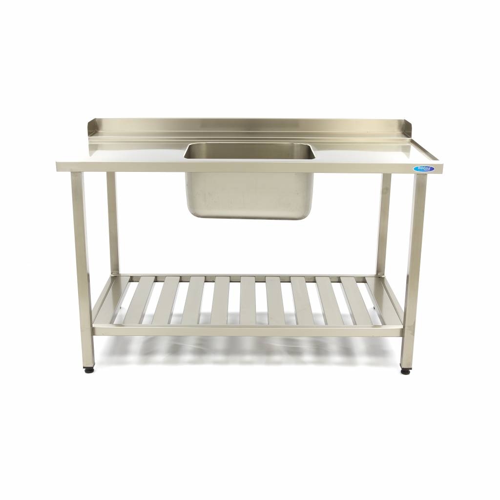 Dishwasher Table - 140 x 75cm - Right - with Sink and Backsplash - incl Storage Shelf