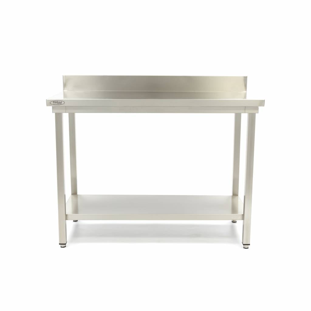 Rustfrit stål bord - 60 x 60 cm - Justerbar højde - med bagkant og hylde
