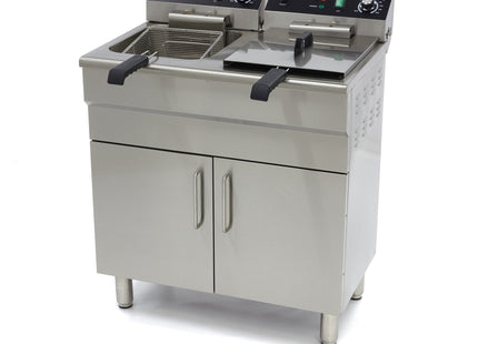 Frituregryde - 2 x 16L - 2 kurve - med aftapningshane og stativ - 230V