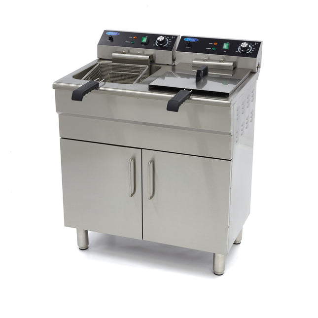 Frituregryde - 2 x 16L - 2 kurve - med aftapningshane og stativ - 230V