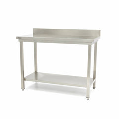 Rustfrit stål bord - 60 x 60 cm - Justerbar højde - med backsplash og opbevaring Hylde