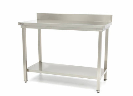 Rustfrit stål bord - 60 x 60 cm - Justerbar højde - med backsplash og opbevaring Hylde