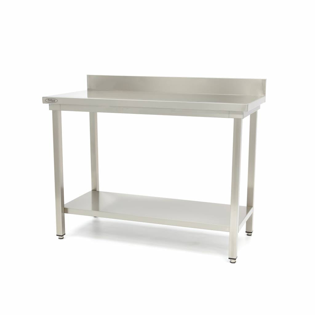 Bord i rustfrit stål - 80 x 60 cm - justerbar højde - med stænkplade og hylde