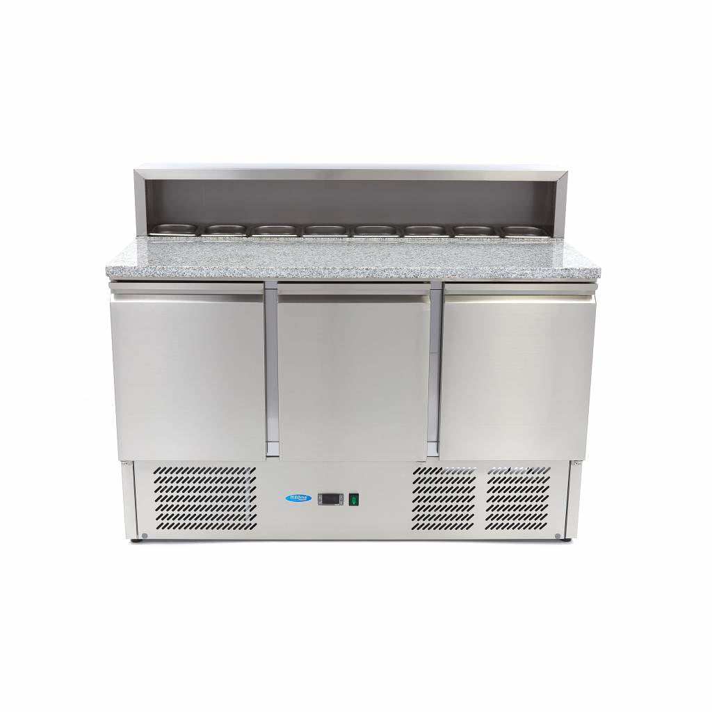 Pizza Prep Fridge - 137cm - 3 Doors - Fits 8 x 1/6 GN - incl Stainless Steel Cover