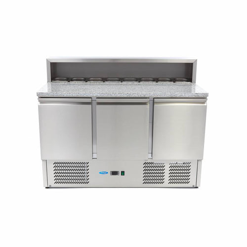 Pizza Prep Fridge - 137cm - 3 Doors - Fits 8 x 1/6 GN - incl Stainless Steel Cover