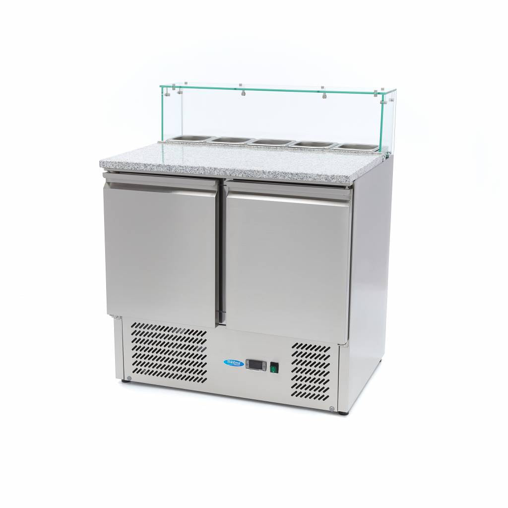 Pizza Prep Fridge - 90cm - 2 Doors - Fits 5 x 1/6 GN - incl Glass Cover