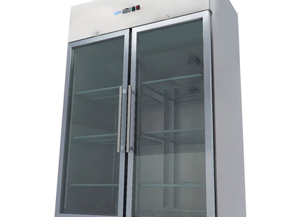 Fryser - 1400L - 6 justerbare hylder (2/1 GN) - Rustfrit stål - med GLASDØRER