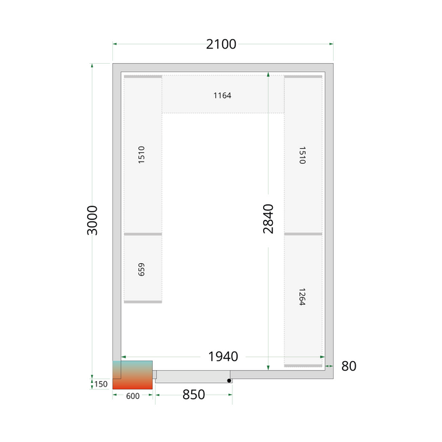 Kølerum 80 mm - CR 210x300x220 WD