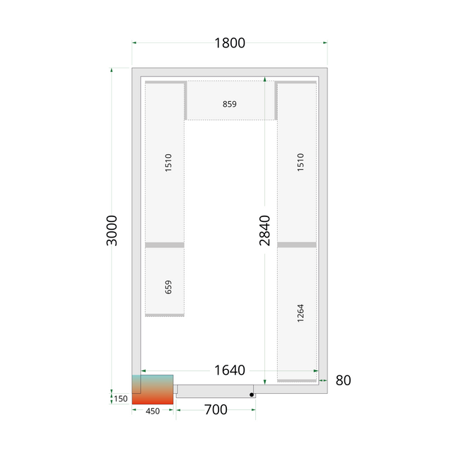 Kølerum 80 mm - CR 180x300x212 NF