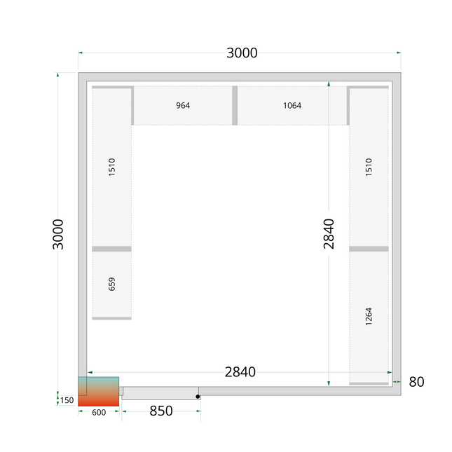 Kølerum 80 mm - CR 300x300x220 WD