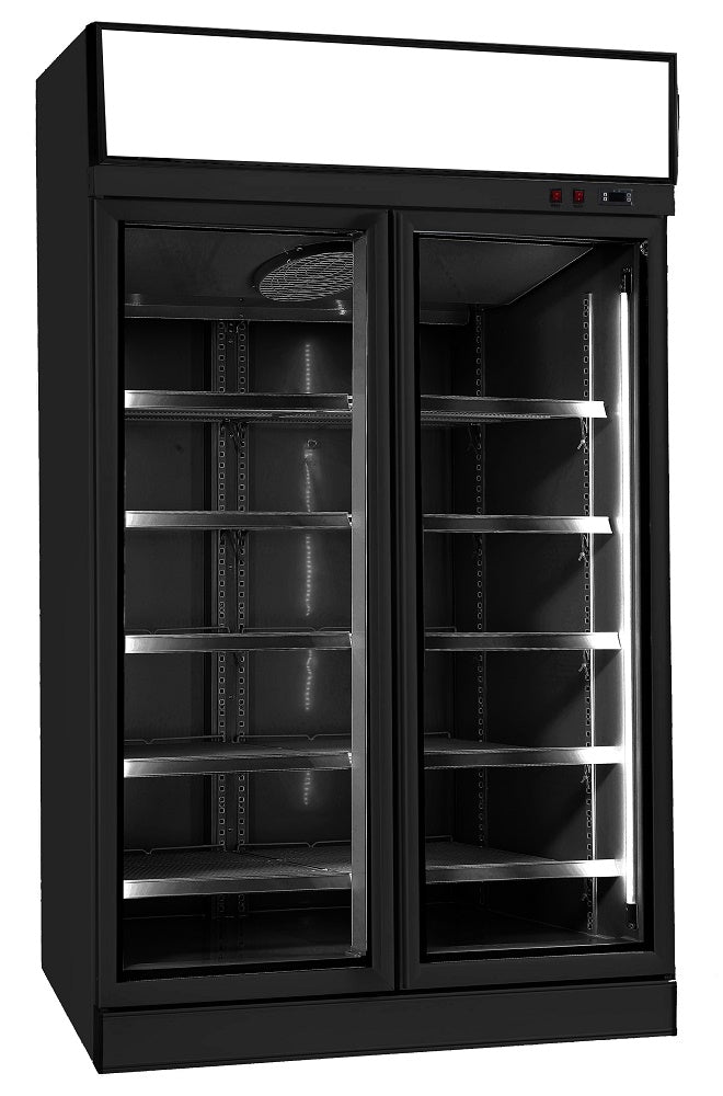 Køleskab 1000 liter - 2 glasdøre - Med topskilt
