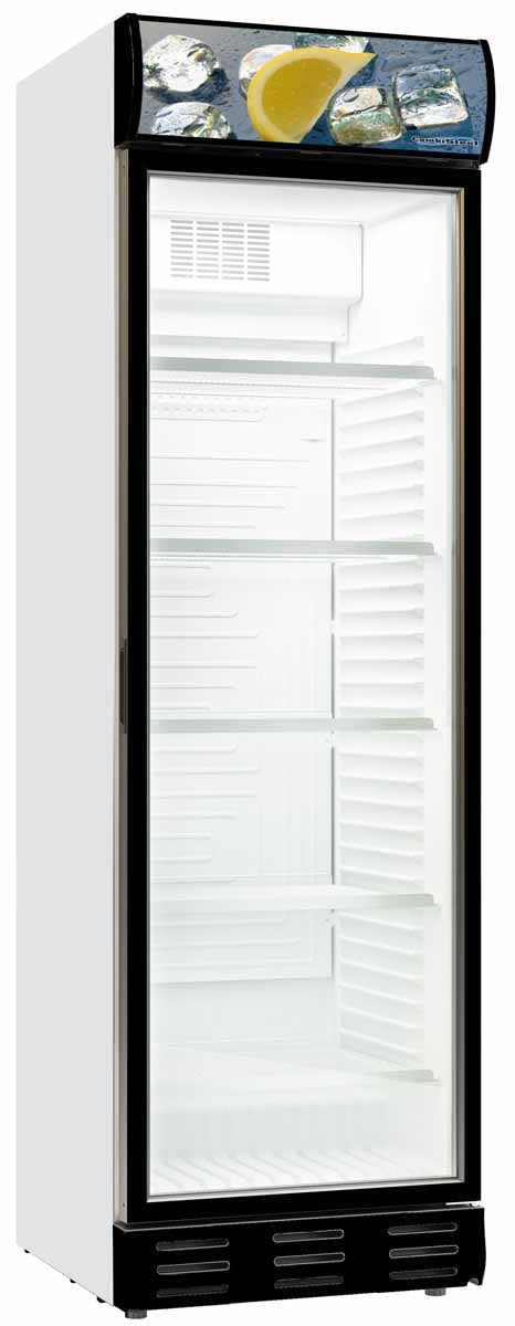 Displaykøleskab - Hvid/Sort dør og topskilt - 382 liter
