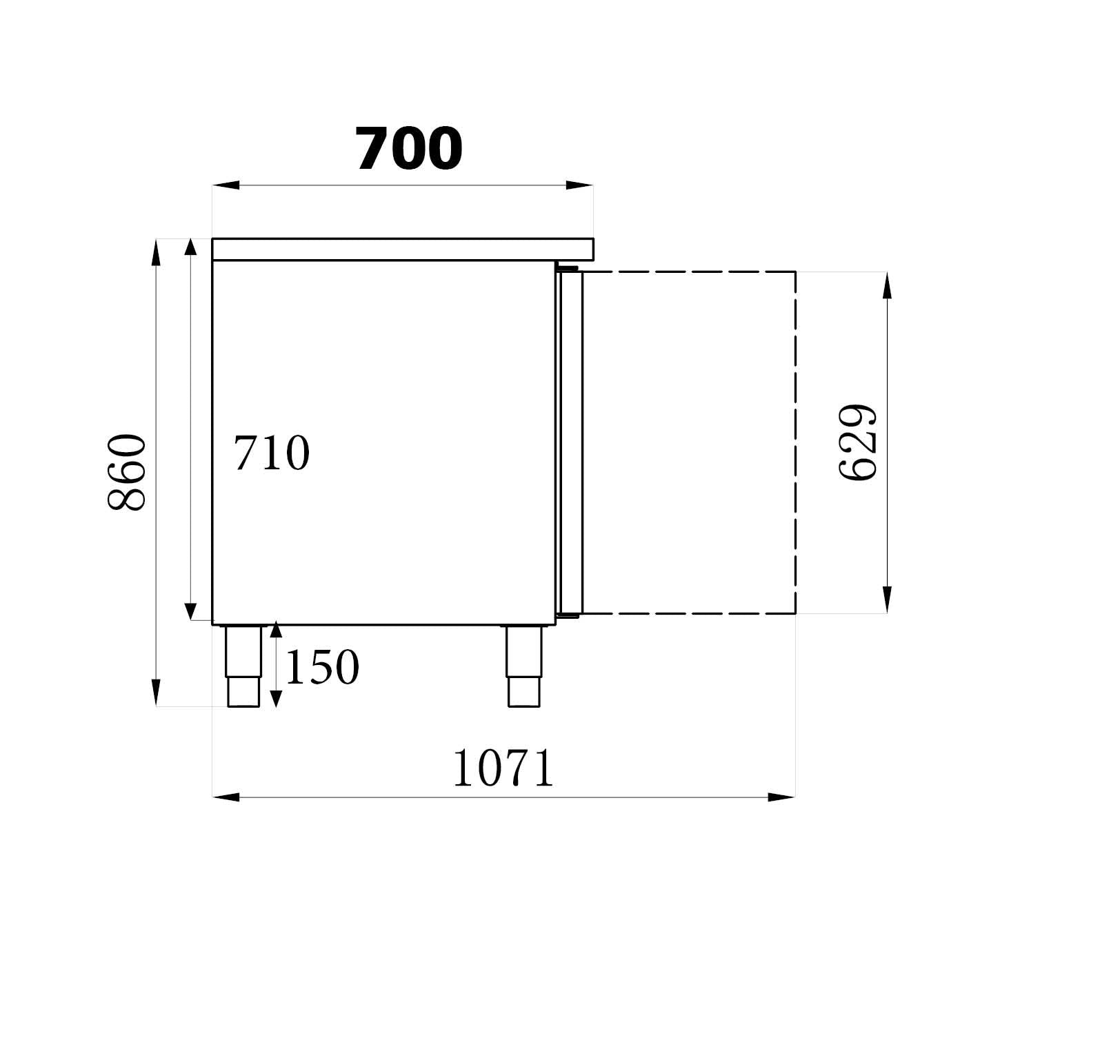 Kølebord - 2 låger - 282 liter - 700 mm